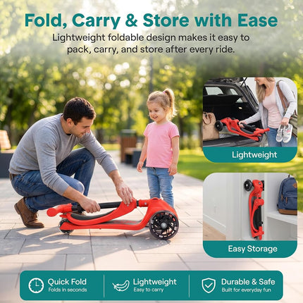 SereneLife Kids Scooter for Ages 3–7 – 3 Wheel Kick Scooter with Seat Option, Light-Up LED Wheels, Lean-to-Steer, Foldable, Adjustable Height, 50 kg Capacity