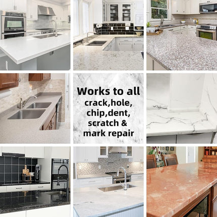 Globalcom Tile and Granite/Marble Repair Kit, Porcelain Stone and Quartz Countertops Repair Kit for Chips Dents Cracks Holes Scratch, Fix Chipped Edges Corners, Reattaches Missing Pieces