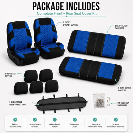 FH GROUP Car Seat Covers Full Set Premium Cloth - Universal Fit,Automotive Seat Cover,Low Back Front Seat Covers,Airbag Compatible,Split Bench Rear Seat,Washable Seat Cover for SUV,Sedan Blue