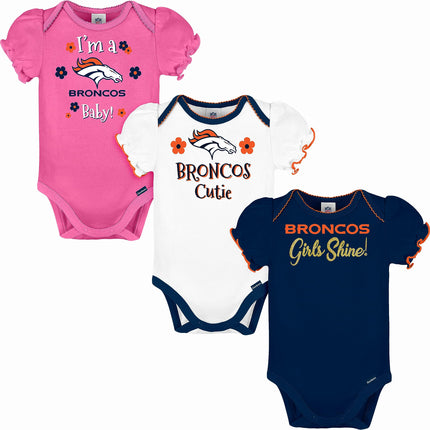 NFL Denver Broncos Baby-Girl 3 Pack Bodysuit, Team