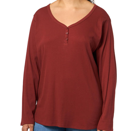 Dickies Women's Plus Size Henleys Ls, Red, 3X