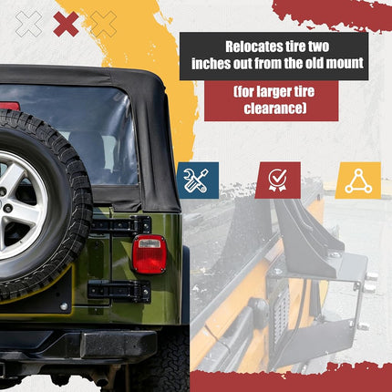ECOTRIC Tire Carrier Mount Textured Black Heavy Duty for 1987-1995 Wrangler YJ, 1997-2006 Jeep Wrangler TJ, and 2004-2006 Wrangler LJ