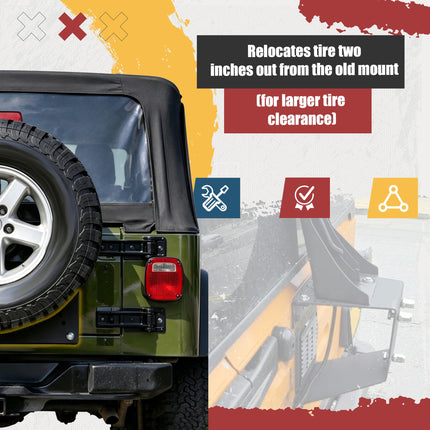 ECOTRIC Tire Carrier Mount Textured Black Heavy Duty for 1987-1995 Wrangler YJ, 1997-2006 Jeep Wrangler TJ, and 2004-2006 Wrangler LJ