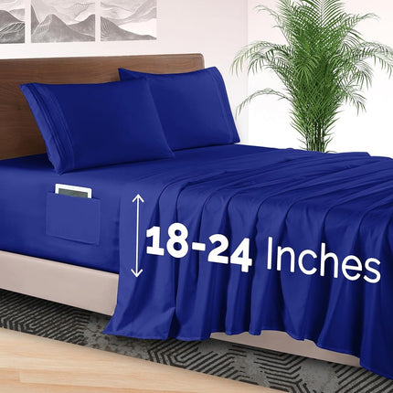Juego de sábanas Elegant Comfort de 4 piezas - Ropa de cama de lujo 1500 de microfibra de calidad de hotel, sábana bajera con elástico en todo el contorno de 18 a 24 pulgadas de profundidad - Sábanas de bolsillo extra profundo, King, Azul Imperial
