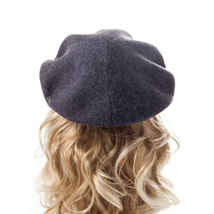 LADYBRO Sombreros Boina de Diamantes de Imitación para Mujer 2 Capas de Lana Gorro Tejido Francés Señora Invierno Negro, Gris, Talla Única