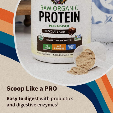 Garden of Life Raw Organic Protein Chocolate Powder, 20 Servings *Packaging May Vary* Certified Vegan, Gluten Free, Organic, Non-GMO, Plant Based Sugar Free Protein Shake with Probiotics & Enzymes