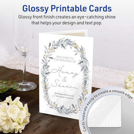 Avery Printable Rectangle Half Fold Greeting Cards, 5.5" x 8.5", Glossy White Cardstock, Laser/Inkjet, 25 Total, Great for Thank You Cards, Event Invitations, and More