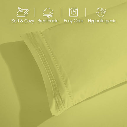 Elegant Comfort Luxurious Premium Hotel Quality Microfiber Three Line Embroidered Softest 4-Piece Bed Sheet Set, Wrinkle and Fade Resistant, King, Pistachio Green