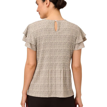 Adrianna Papell Women's Pleated Knit Double Sleeve Top, Ivory Blooming Dot, M