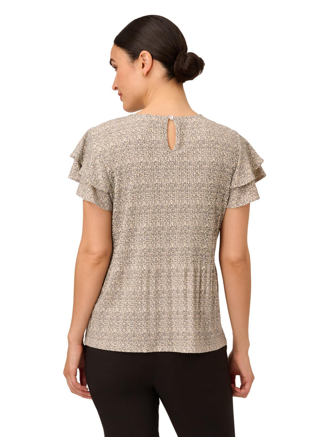 Haut plissé en maille à double manche Adrianna Papell pour femme, motif à pois ivoire, L