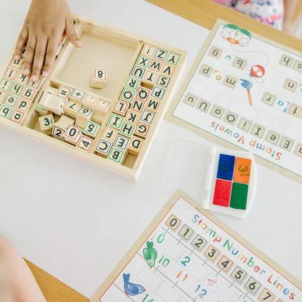 Melissa & Doug Deluxe Wooden Stamp Set - ABCs 123s