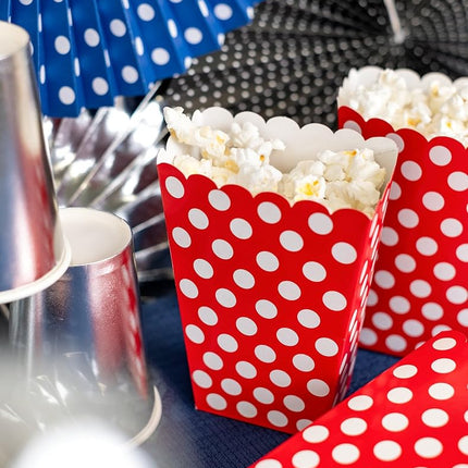 Ruby Red Polka Dot Paper Treat Boxes (20cm x 15cm) Pack of 8 - Stylish Party Favor Packaging for Celebrations & Events
