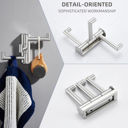 Angle Simple Swivel Towel Hook 3 Arms, SUS304 Stainless Steel Foldable Robe Towel Hook for Bathroom, Wall Coat Holder, Brushed Nickel