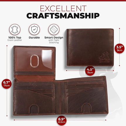 Cartera de piel con RFID para hombre, con solapa para identificación, en Vintage Buffalo Brown, Wild Heritage Burgundy, Classic
