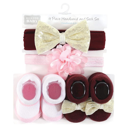 Hudson Baby baby-girls Headband and Socks Set, Flower, 0-9 Month