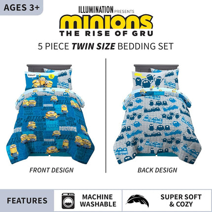 Franco Comforter and Sheet Set with Sham, Microfiber, Minions, 5 Piece Twin Size