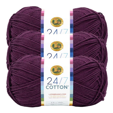 Lion Brand Yarn, 24/7 Cotton Yarn, Eggplant, Purpl