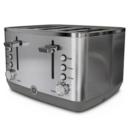 Tostadora de acero inoxidable GE | 4 rebanadas | Ranuras extra anchas para tostar bagels, panes, waffles y más | 7 opciones de tostado para que disfrute toda la familia | Esencial para la encimera de la cocina | 1500 vatios
