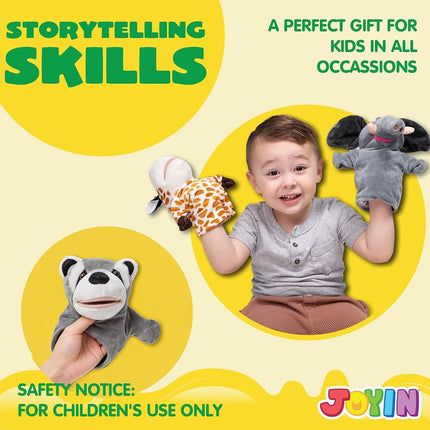 JOYIN Animal Friends Deluxe Kids Hand Puppets with Working Mouth (Pack of 6) for Imaginative Play, Toddler Animal Plush Toy, Birthday Gifts