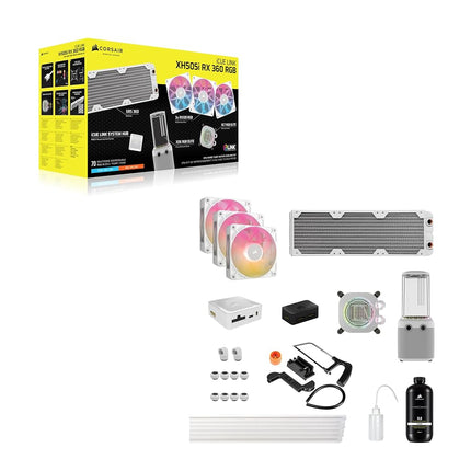 Corsair iCUE LINK XH505i RX 360 RGB Custom Cooling Kit – XC7 ELITE CPU Water Block, XD6 ELITE Pump Reservoir, 3x RX120 RGB Fans, XR5 360mm Radiator, iCUE LINK System Hub – White