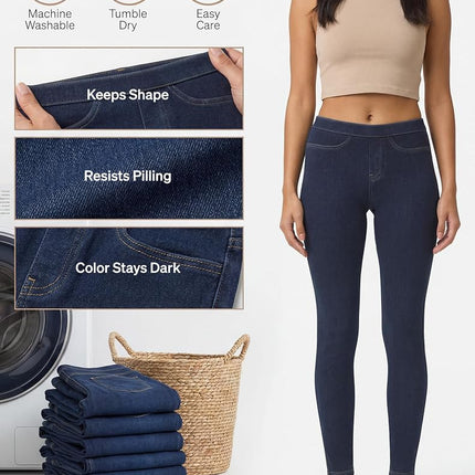 Legging en jean classique No Nonsense pour femme, Jegging pour femme avec de vraies poches arrière, Jean extensible taille haute, Denim foncé, 2X