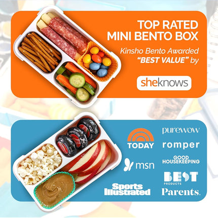 MINI Lunch-Box Snack Containers for Kids | Small Bento-Box Portion Container | Toddler Pre-School | Leak-Proof Boxes for Work, Travel | Best for Adults Boys or Girls | Blue + Orange Set of 2…