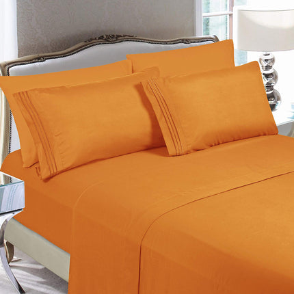 Juego de sábanas de lujo de 5 piezas Elegant Comfort - Ropa de cama de lujo de 1500 hilos, calidad de hotel prémium - Resistente a arrugas y decoloración, fresco y transpirable, elástico fácil de colocar, naranja