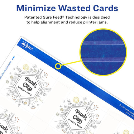 Avery Printable Square Cards with Sure Feed Technology, 2" x 2", Matte White Cardstock, Print-to-the-Edge, Laser/Inkjet Cards, 600 Total