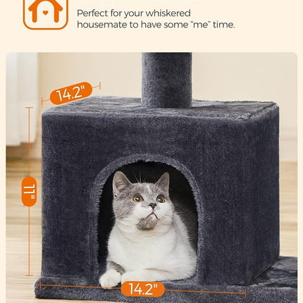 Feandrea Cat Tree Tower, 84 cm, L, Condo for Large Cats up to 16 lb, Large Perch, 2 Caves, Scratching Post, Smoky Gray UPCT61G