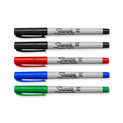 Sanford Sharpie Ultra Fine Point Permanent Markers 5/Pkg-Red, Blue, Green & 2 Black,Packof1,