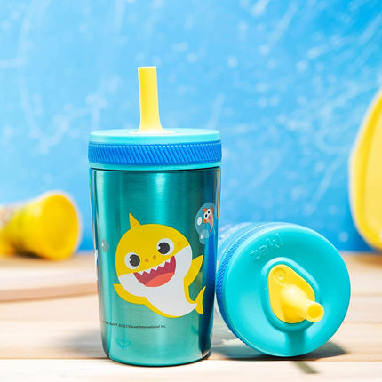 Zak Designs Baby Shark Kelso Leak-Proof Toddler Straw Cups, 3pc Set