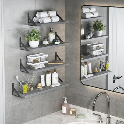 YGEOMER Floating Shelves for Wall, Different Sizes Gray Wall Shelves for Living Room, Bathroom, Bedroom, Kitchen, Home Decor (Set of 4)