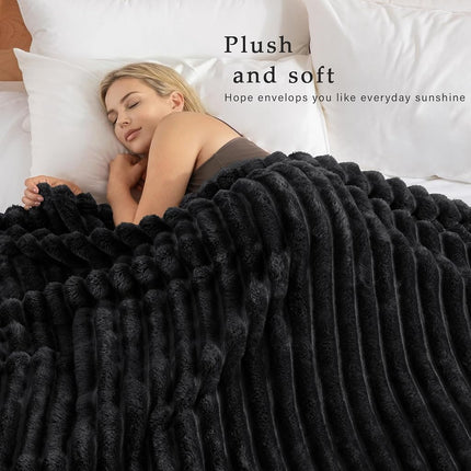 Exclusivo Mezcla Striped Jacquard Bed Blanket Double Size, Black