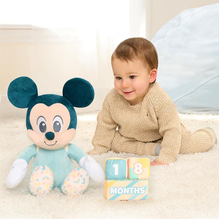Disney Baby My First Year Mickey Mouse and Milestone Blocks, 11-inch Plush Toy, 4-pieces, Kids Toys for Ages 0+ by Just Play