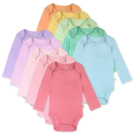 HonestBaby Baby 10-Pack Organic Cotton Long Sleeve Bodysuits, Rainbow Pinks, 12 Months