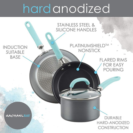 Rachael Ray Create Delicious Deep Hard Anodized Nonstick Frying Pan/Fry Pan/Hard Anodized Skillet - 10.25 Inch, Gray