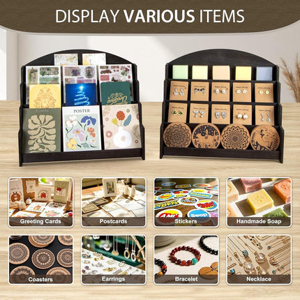 PUERSI Greeting Card Display Stand Holder - 4-Tier Wooden Organizer Rack
