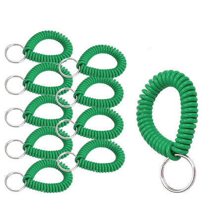 Lucky Line 2” Diameter Spiral Wrist Coil with Steel Key Ring, Flexible Wrist Band Key Chain Bracelet, Stretches to 12”, Green 10 PK (41040)