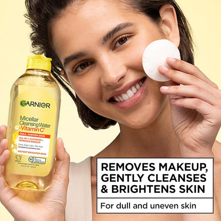 Garnier SkinActive Micellar Water with Vitamin C, Facial Cleanser & Makeup Remover, 13.5 Fl Oz (400mL), 1 Count (Packaging May Vary)