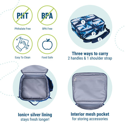 Wildkin Kids ECO rPET Insulated Lunch Box – Keeps Food Hot or Cold, Easy-Clean Lining, Mesh Pockets & BPA-Free – Boys & Girls, Ideal for School, Travel & Daycare – Sharks