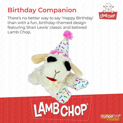 Multipet Lamb Chop Dog Toy with Birthday Hat, Pink, 10.5"