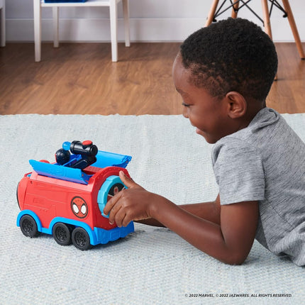 MARVEL’S SPIDEY AND HIS AMAZING FRIENDS WEB SPINNING HAULER - 8-Inch 3-In-1 Transforming Vehicle - Toys Featuring Your Friendly Neighborhood Spideys