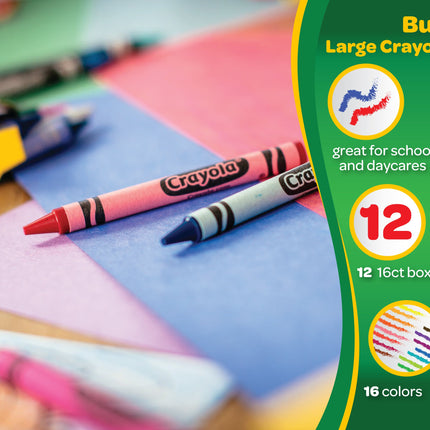 Crayola Ultra Clean Washable Large Crayons, Bulk School Supplies, 12 Packs of 16 Count