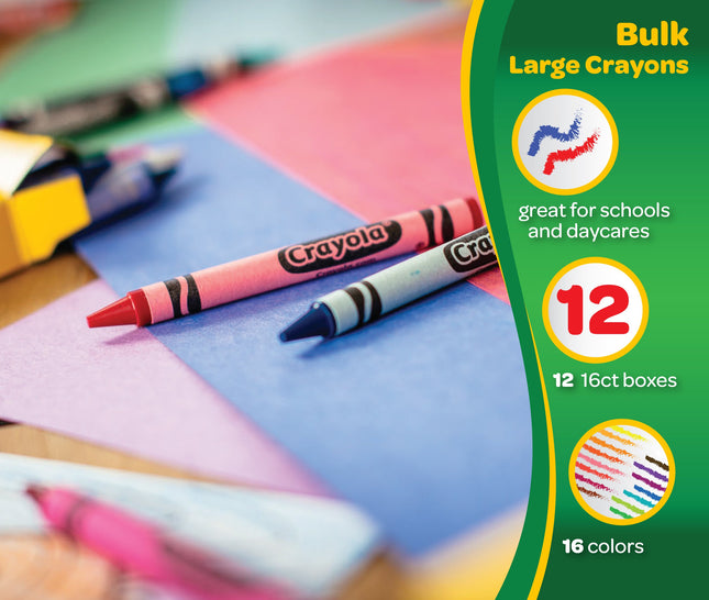 Crayola Ultra Clean Washable Large Crayons, Bulk School Supplies, 12 Packs of 16 Count