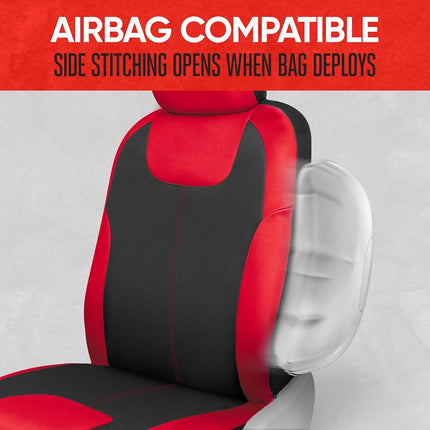Motor Trend Red/Black Waterproof Seat Covers for Front Seats – Premium Neoprene Red Seat Covers, Car Seat Protectors with Removable Headrest, Interior Covers for Auto Truck Van SUV Seat Protection