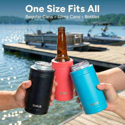 DUALIE 3 in 1 Insulated Can Cooler - Universal Size for 12 oz Cans, Slim Cans, and Bottles - Glacier
