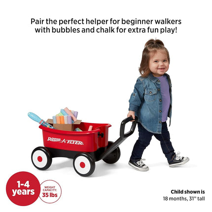 Radio Flyer Push & Pull Walker Wagon with Bubbles and Chalk, Red 2-in-1 Toy Walker Wagon for Toddlers,Wagon for 1-4 Years Old, Bubbles for 3+ Years Old