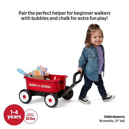 Radio Flyer Push & Pull Walker Wagon with Bubbles and Chalk, Red 2-in-1 Toy Walker Wagon for Toddlers,Wagon for 1-4 Years Old, Bubbles for 3+ Years Old