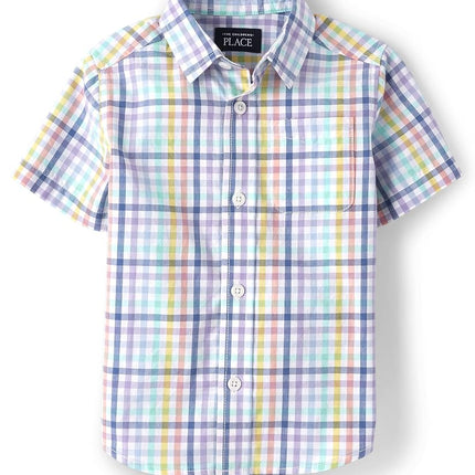 Camisa de botones de manga corta para niño y bebé de The Children's Place, a cuadros de varios colores, de 9 a 12 meses