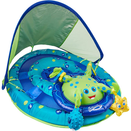 SwimWays 9 to 24 Months Step 1 Inflatable Baby Spring Pool Float Activity Center with Adjustable UPF 50 Sun Canopy & Toys, Octopus